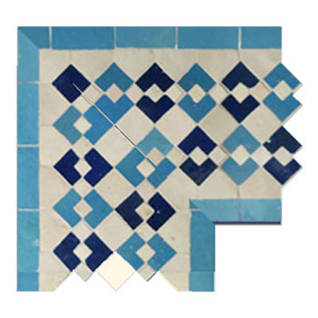 Mosaic House Moroccan tile Sarout D Corner 13-15-1 Light Turquoise Cobalt Blue White  zellige, mosaic, zellij, border, glaze, traditional, classic 